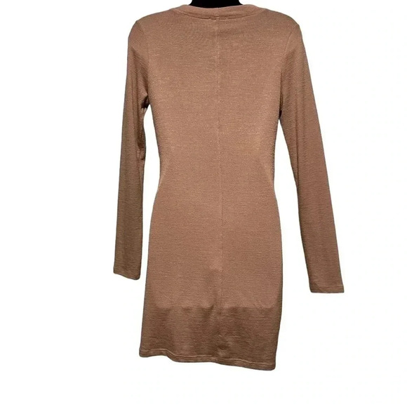 🍀2/$22 ARTIZIA WILFRED FREE Dress Mini V neck Minimalist Tan Knit Womens Small - Picture 3 of 10